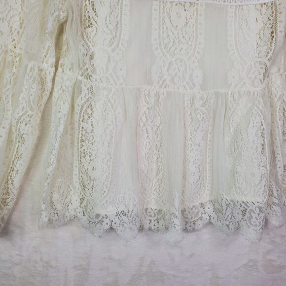Altard State Crochet Lace Bell Sleeve Lined Top Ivory Sheer Boho Festival Large - Picture 6 of 16